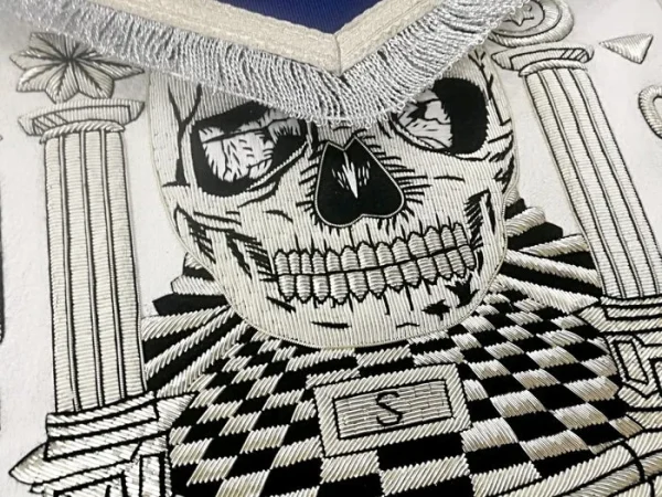 Master Mason Blue Lodge Apron - Skull Pillars Masters Carpet Silver Embroidery 2 Master Mason Blue Lodge Apron - Skull Pillars Masters Carpet Silver Embroidery