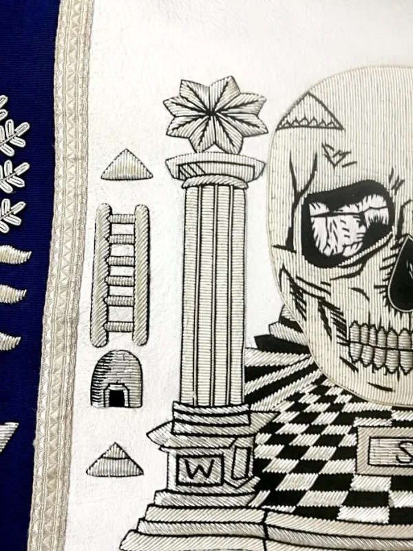 Master Mason Blue Lodge Apron - Skull Pillars Masters Carpet Silver Embroidery 4 Master Mason Blue Lodge Apron - Skull Pillars Masters Carpet Silver Embroidery