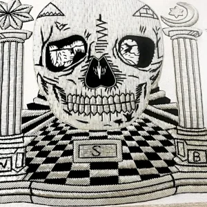 Master Mason Blue Lodge Apron - Skull Pillars Masters Carpet Silver Embroidery 14 Master Mason Blue Lodge Apron - Skull Pillars Masters Carpet Silver Embroidery