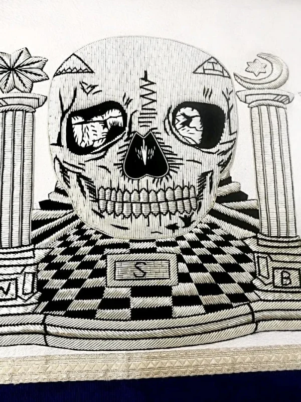 Master Mason Blue Lodge Apron - Skull Pillars Masters Carpet Silver Embroidery 5 Master Mason Blue Lodge Apron - Skull Pillars Masters Carpet Silver Embroidery