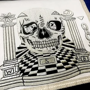 Master Mason Blue Lodge Apron - Skull Pillars Masters Carpet Silver Embroidery 15 Master Mason Blue Lodge Apron - Skull Pillars Masters Carpet Silver Embroidery
