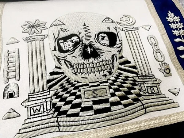 Master Mason Blue Lodge Apron - Skull Pillars Masters Carpet Silver Embroidery 6 Master Mason Blue Lodge Apron - Skull Pillars Masters Carpet Silver Embroidery