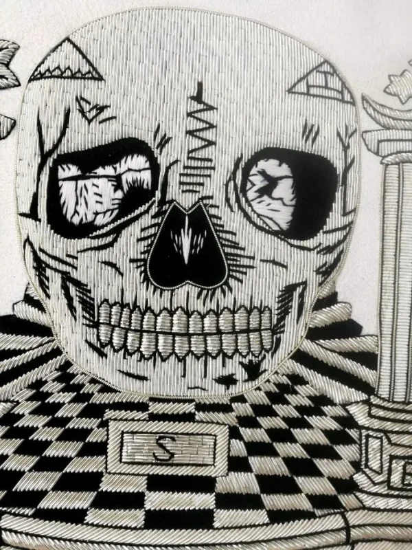 Master Mason Blue Lodge Apron - Skull Pillars Masters Carpet Silver Embroidery 7 Master Mason Blue Lodge Apron - Skull Pillars Masters Carpet Silver Embroidery