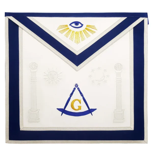 Master Mason Blue Lodge Apron - Sun, Moon & Pillars Hand Embroidery Master Mason Blue Lodge Apron - Sun, Moon & Pillars Hand Embroidery