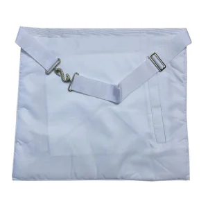 Master Mason Blue Lodge Apron - White Moire Ribbon with Silver Hand Embroidery