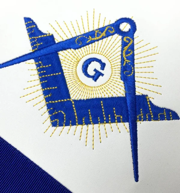 Master Mason Blue Lodge Apron - White & Navy Blue Machine Embroidery 1 Master Mason Blue Lodge Apron - White & Navy Blue Machine Embroidery