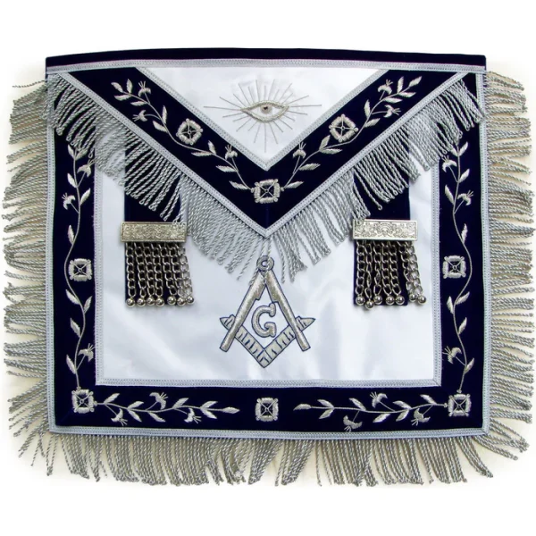 Master Mason Blue Lodge Apron - White Satin & Navy Blue Master Mason Blue Lodge Apron - White Satin & Navy Blue
