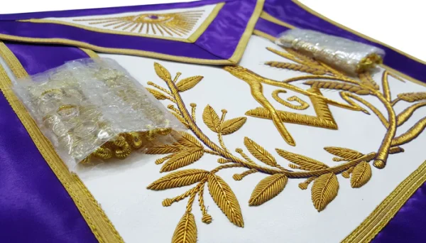 Master Mason Blue Lodge Aprons - Purple Gold Hand Embroidery 3 Master Mason Blue Lodge Aprons - Purple Gold Hand Embroidery