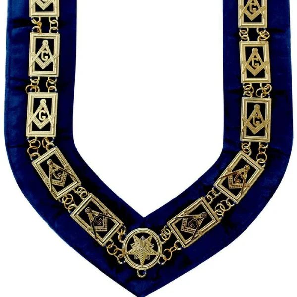 Master Mason Blue Lodge Chain Collar - Gold Plated Square & Compass G 3 Master Mason Blue Lodge Chain Collar - Gold Plated Square & Compass
