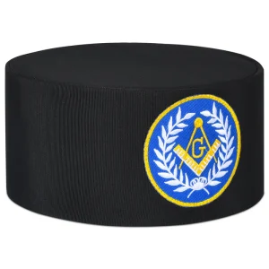 Master Mason Blue Lodge Crown Cap - Black with Blue Emblem & Wreath