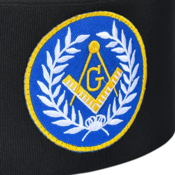 Master Mason Blue Lodge Crown Cap - Black with Blue Emblem & Wreath