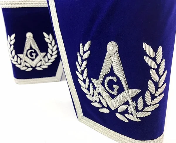 Master Mason Blue Lodge Cuff - Dark Blue & Silver Hand Embroidery Master Mason Blue Lodge Cuff - Dark Blue & Silver Hand Embroidery