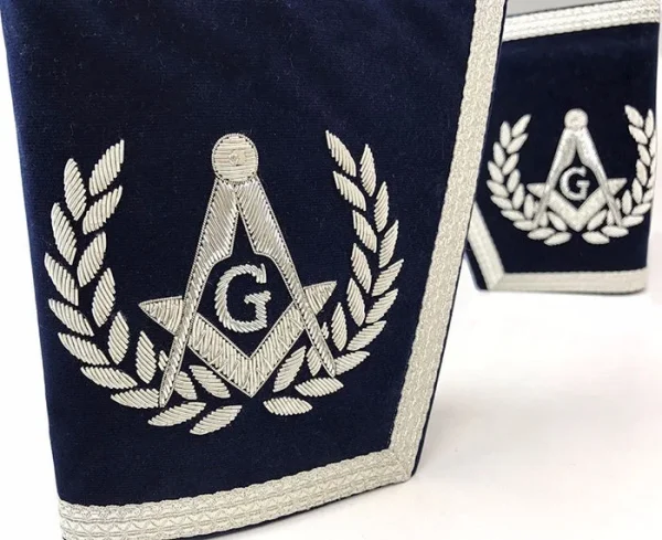 Master Mason Blue Lodge Cuff - Navy Blue & Silver Hand Embroidery Square & Compass Master Mason Blue Lodge Cuff - Navy Blue & Silver Hand Embroidery Square & Compass