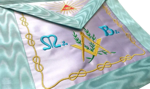 Master Mason Blue Lodge French Apron - Sky Blue Silk & Moire Machine Embroidery 1 Master Mason Blue Lodge French Apron - Sky Blue Silk & Moire