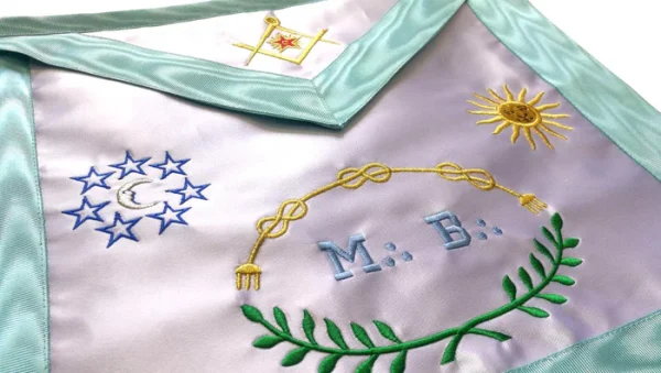 Master Mason Blue Lodge French Apron - Sky Blue Silk & Moire Moon & Sun 1 Master Mason Blue Lodge French Apron - Sky Blue Silk & Moire Moon & Sun