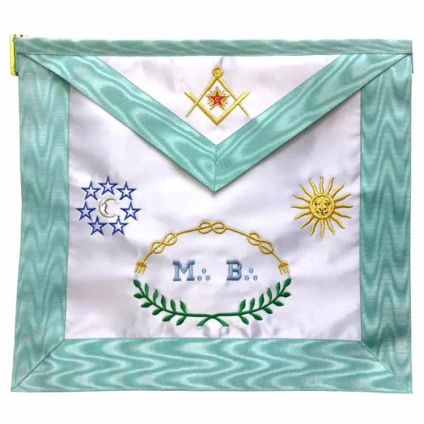 Master Mason Blue Lodge French Apron - Sky Blue Silk & Moire Moon & Sun Master Mason Blue Lodge French Apron - Sky Blue Silk & Moire Moon & Sun