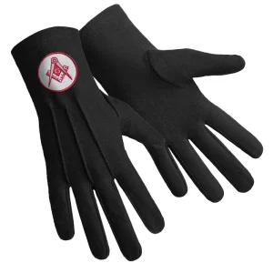 Master Mason Blue Lodge Gloves - Black Cotton with Red Emblem 7 Master Mason Blue Lodge Gloves - Black Cotton with Red Emblem Front and Back