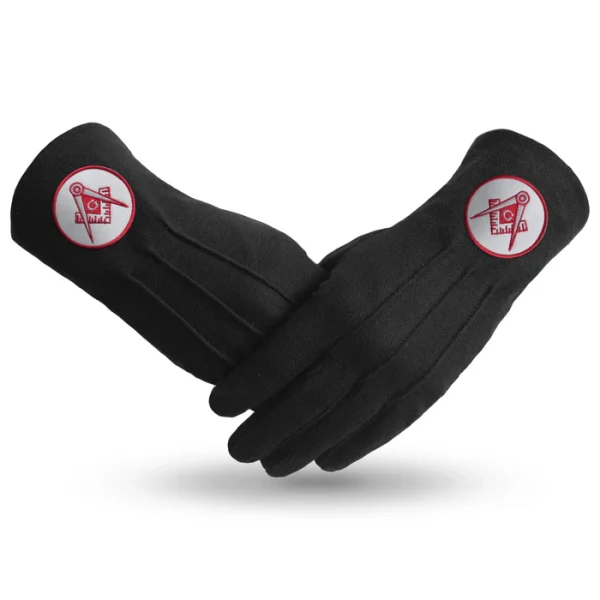 Master Mason Blue Lodge Gloves - Black Cotton with Red Emblem Master Mason Blue Lodge Gloves - Black Cotton with Red Emblem