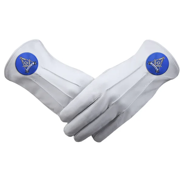 Master Mason Blue Lodge Gloves - Leather with Blue Round Patch Master Mason Blue Lodge Gloves - Leather with Blue Round Patch