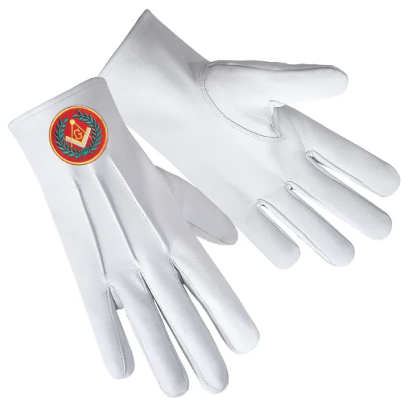 Master Mason Blue Lodge Gloves - Leather with Red Patch & Wreath 1 Master Mason Blue Lodge Gloves - Leather with Red Patch & Wreath Fronta and Back