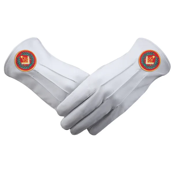 Master Mason Blue Lodge Gloves - Leather with Red Patch & Wreath Master Of Mason Blue Lodge Gloves