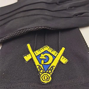 Master Mason Blue Lodge Gloves - Polyester Golden Embroidery Touch Screen Finger Logo