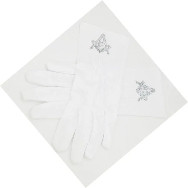 Master Mason Blue Lodge Gloves - Polyester with Square and Compass G Rhinestone 1 Master Mason Blue Lodge Gloves - Polyester with Square and Compass G Rhinestone