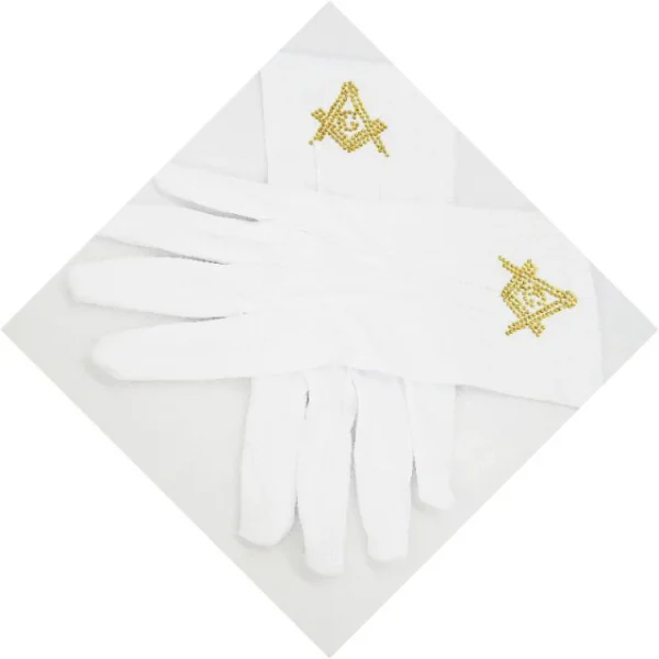 Master Mason Blue Lodge Gloves - Polyester with Square and Compass G Rhinestone 3 Master Mason Blue Lodge Gloves - Polyester with Square and Compass G Rhinestone