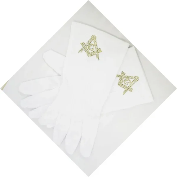 Master Mason Blue Lodge Gloves - Polyester with Square and Compass G Rhinestone 5 Master Mason Blue Lodge Gloves - Polyester with Square and Compass G Rhinestone