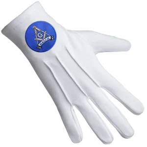 Master Mason Blue Lodge Gloves - Pure Cotton with Blue Round Patch 7 Master Mason Blue Lodge Gloves - Pure Cotton with Blue Round Patch Front