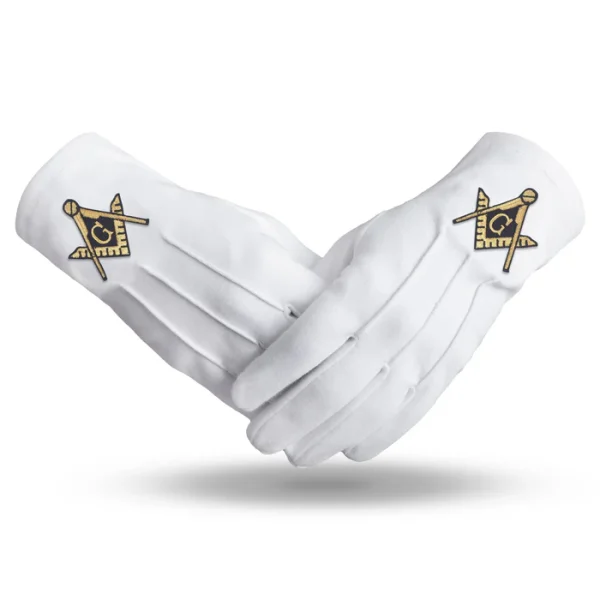 Master Mason Blue Lodge Gloves - Square & Compass G White Cotton Master Mason Blue Lodge Gloves - Square & Compass G White Cotton