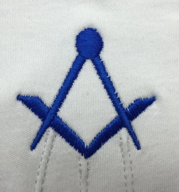 Master Mason Blue Lodge Gloves - White Cotton with Royal Blue Thin Square & Compass 1 Master Mason Blue Lodge Gloves - White Cotton with Royal Blue Thin Square & Compass Logo