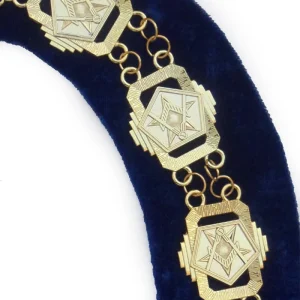 OES Chain Collar - Gold Plated Square & Compass on Blue Velvet 3 OES Chain Collar - Gold Plated Square & Compass on Blue Velvet