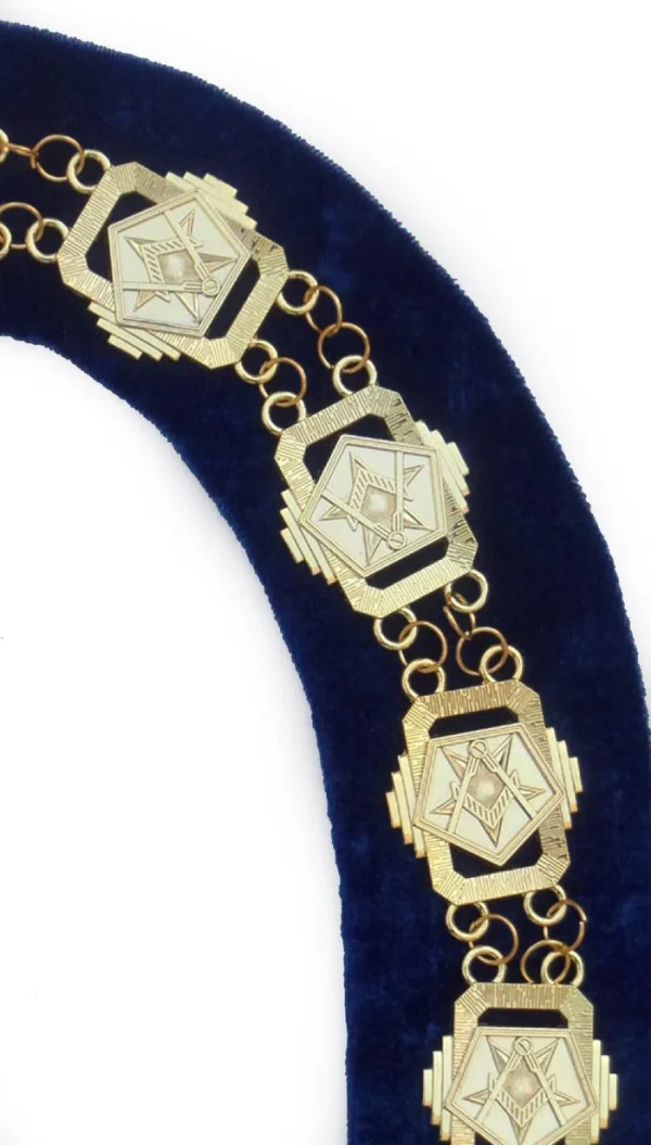 OES Chain Collar - Gold Plated Square & Compass on Blue Velvet 1 OES Chain Collar - Gold Plated Square & Compass on Blue Velvet