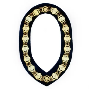 OES Chain Collar - Gold Plated Square & Compass on Blue Velvet 2 OES Chain Collar - Gold Plated Square & Compass on Blue Velvet