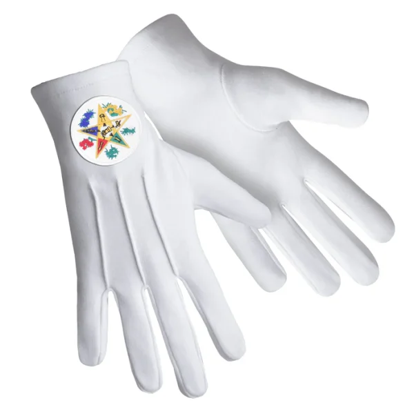 OES Gloves - Cotton with Round Patch with Flowers 1 OES Gloves - Cotton with Round Patch with Flowers Front and Back