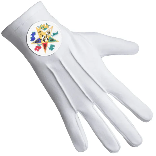OES Gloves - Cotton with Round Patch with Flowers 2 OES Gloves - Cotton with Round Patch with Flowers Front