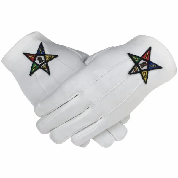 OES Gloves - White Cotton Machine Embroidered Emblem OES Gloves - White Cotton Machine Embroidered Emblem