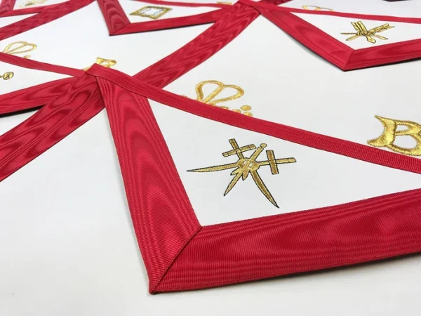 Officers Scottish Rite Officer Apron Set - Royal Red Moire Ribbon Machine Embroidery 1 Officers Scottish Rite Officer Apron Set - Royal Red Moire Ribbon Machine Embroidery