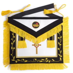 Past Commander Knights Templar Commandery Apron - Black with Gold Fringe