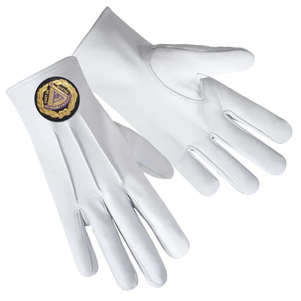 Past Grand Master Blue Lodge Gloves - Leather with Machine Embroidery Black Patch Front and Back