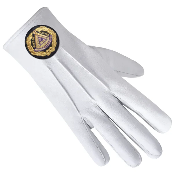 Past Grand Master Blue Lodge Gloves - Leather with Machine Embroidery Black Patch Front