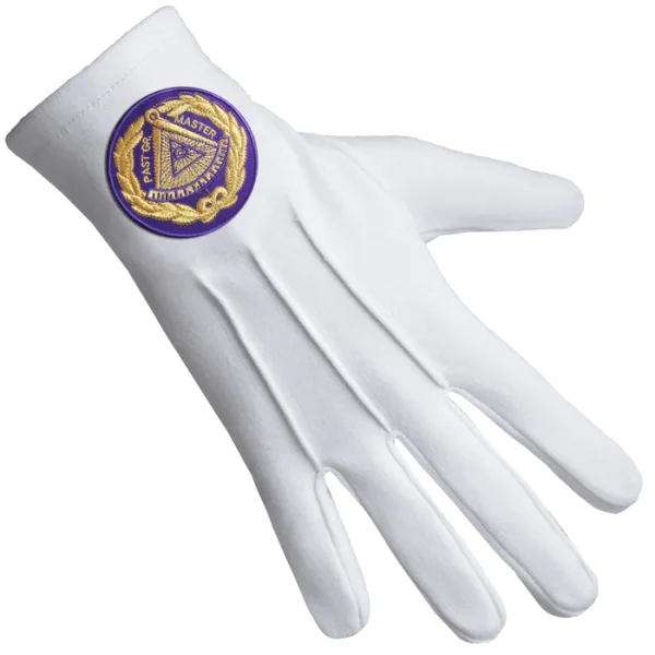 Past Grand Master Blue Lodge Gloves - Pure White Cotton with Purple Patch 1 Past Grand Master Blue Lodge Gloves - Pure White Cotton with Purple Patch