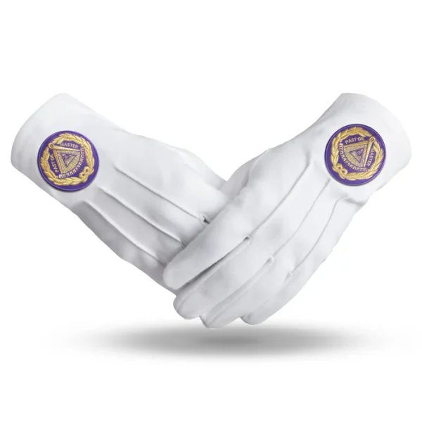 Past Grand Master Blue Lodge Gloves - Pure White Cotton with Purple Patch Past Grand Master Blue Lodge Gloves - Pure White Cotton with Purple Patch