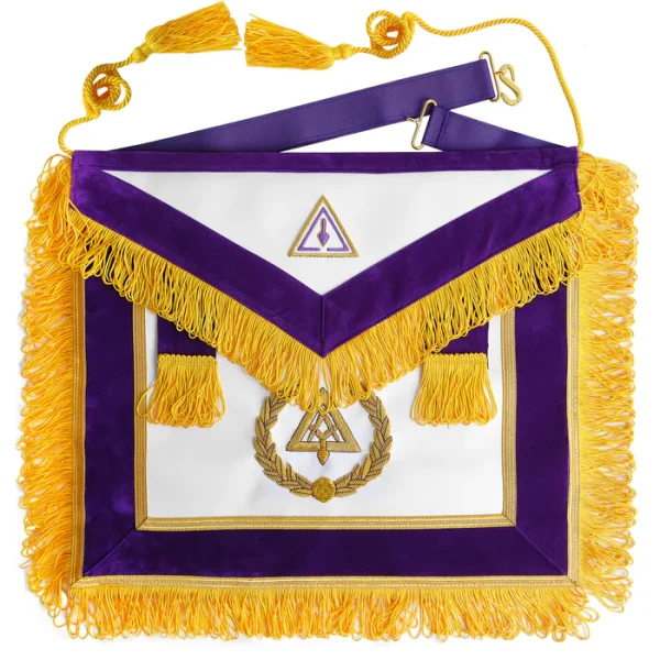 Past Grand Thrice Illustrious Master Royal & Select Masters Apron - Purple Hand Embroidery Past Grand Thrice Illustrious Master Royal & Select Masters Apron - Purple Hand Embroidery