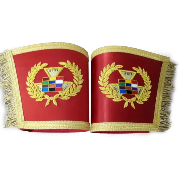 Past High Priest Royal Arch Chapter Cuff - Red Royal Arch Hand Bullion Embroidery Past High Priest Royal Arch Chapter Cuff - Red Royal Arch Hand Bullion Embroidery
