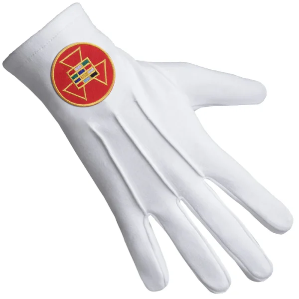 Past High Priest Royal Arch Chapter Gloves - Pure Cotton with Red Round Patch 2 Past High Priest Royal Arch Chapter Gloves - Pure Cotton with Red Round Patch Front