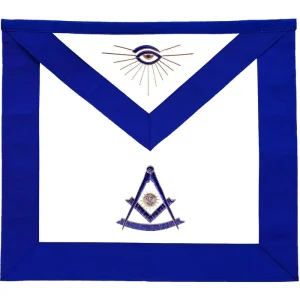 Home 101 Past Master Blue Lodge Apron - Blue Grosgrain with Gold & Blue Hand Embroidery