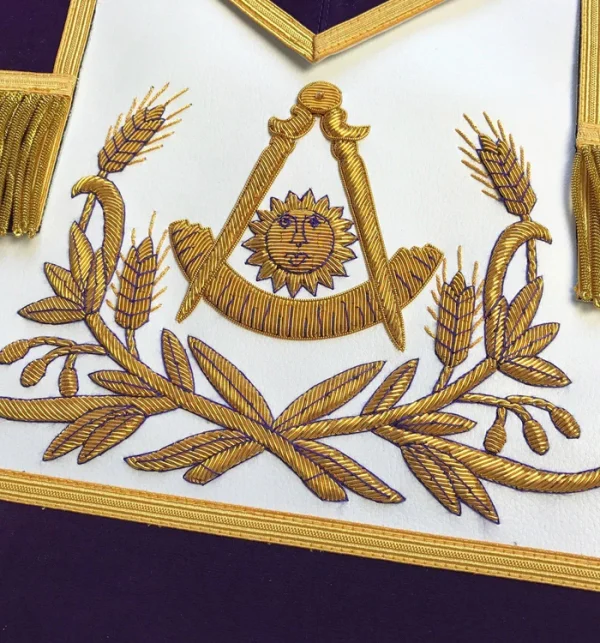 Past Master Blue Lodge Apron - Blue Velvet with Gold Hand Embroidered 2 Past Master Blue Lodge Apron - Blue Velvet with Gold Hand Embroidered