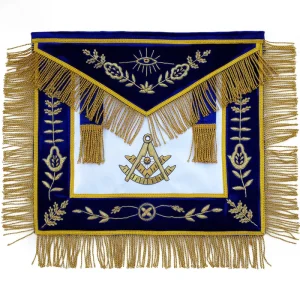 Home 100 Past Master Blue Lodge Apron - Blue with Golden Vinework Hand Embroidery